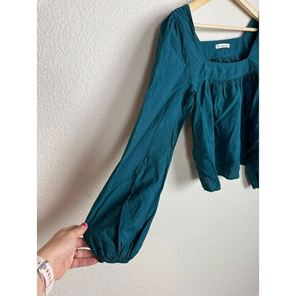 Abercrombie Fitch women's puff sleeve top Size XS Blue Green Feminine Flowy - Picture 4 of 12